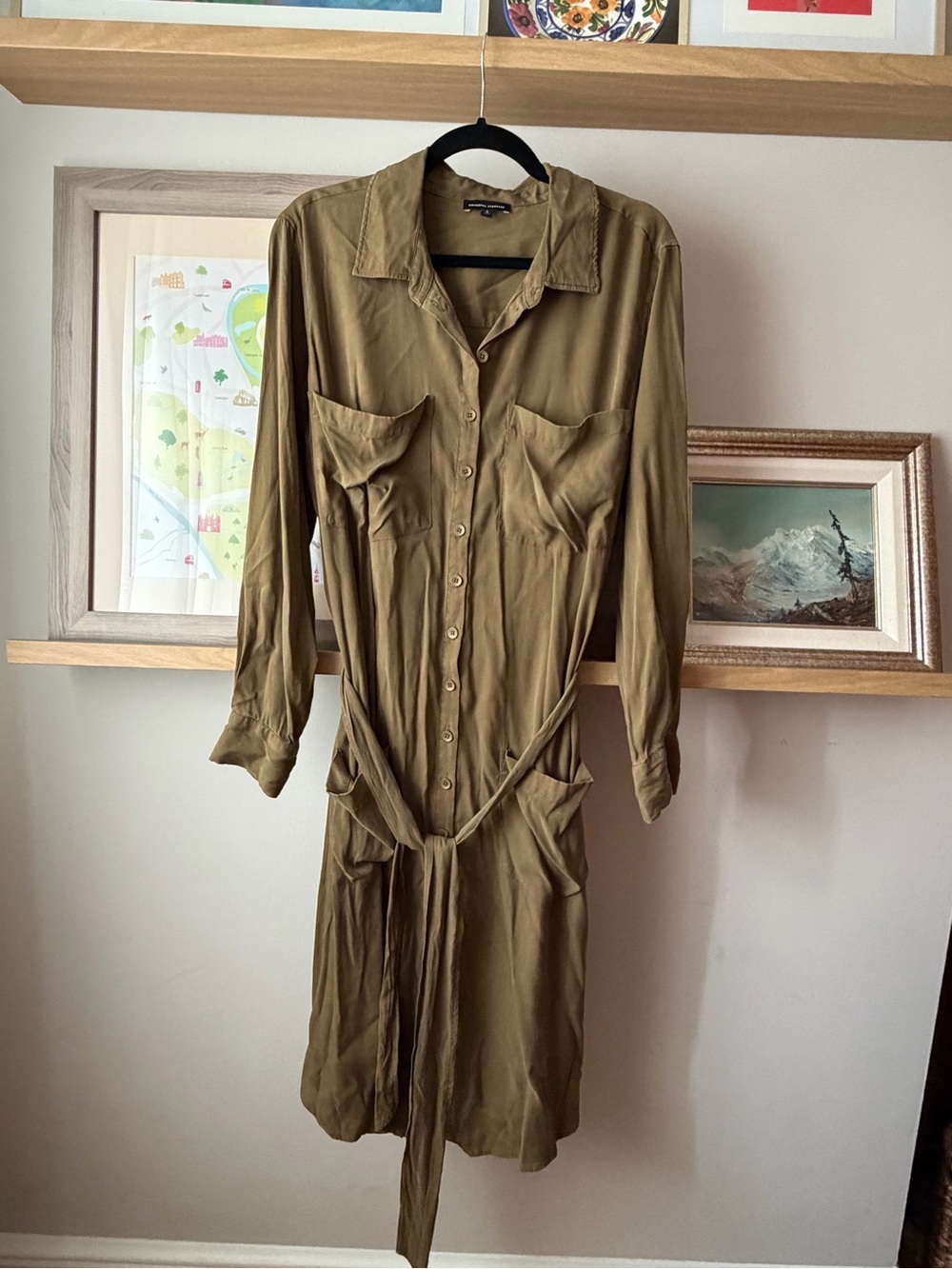 Universal Standard Olive Button-Down Midi Shirt Dress
